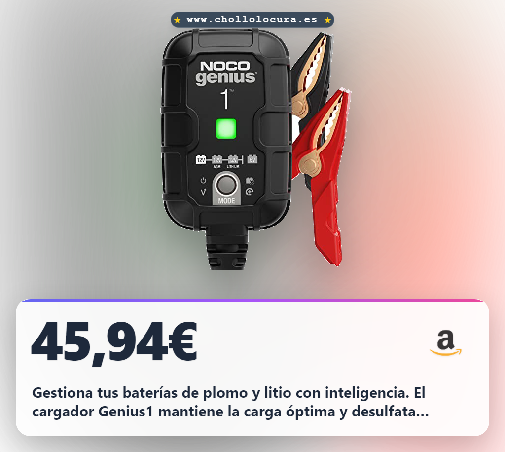 Aprovecha el cargador inteligente NOCO GENIUS1 para baterías de plomo y litio en oferta histórica