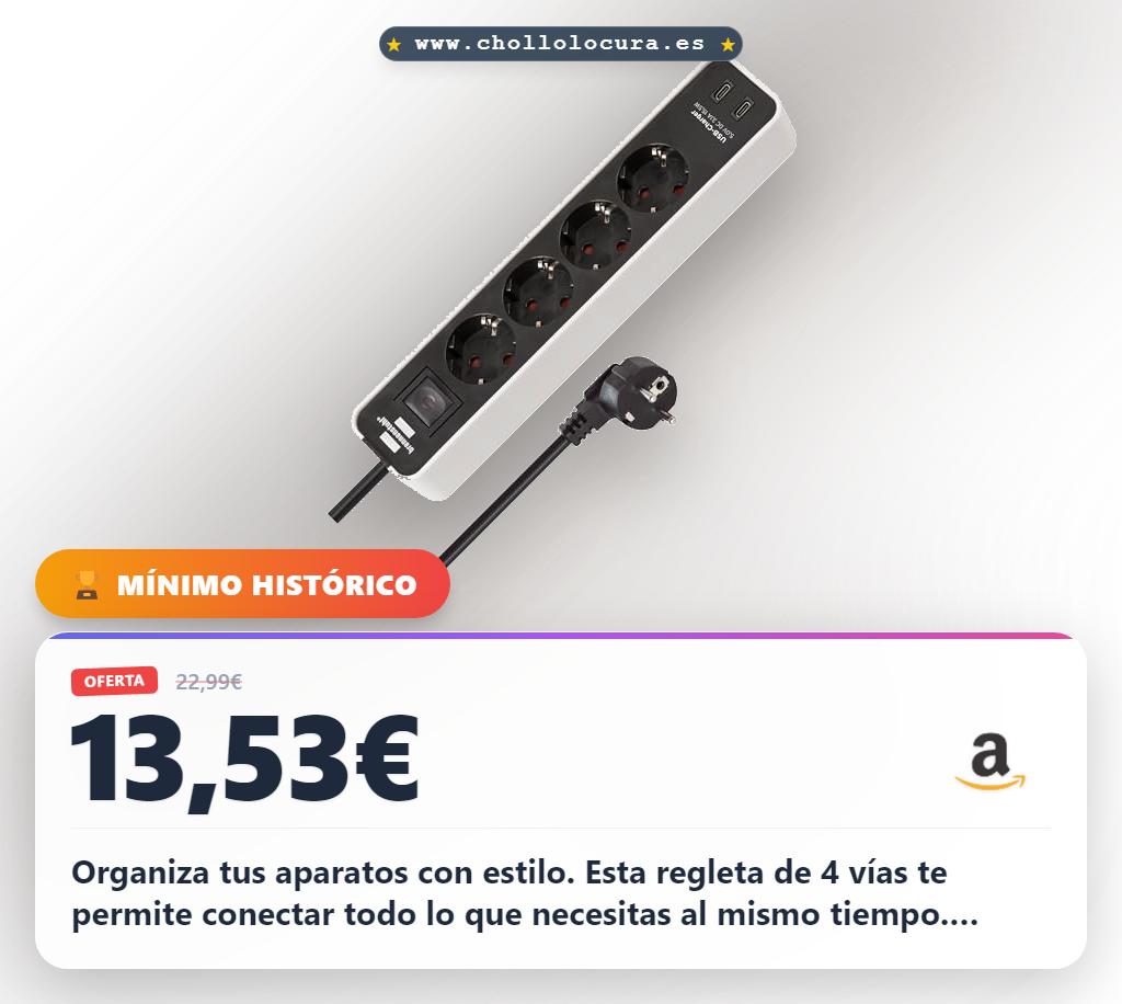 Aprovecha la regleta Ecolor de 4 vías con USB para cargar dispositivos al mejor precio en oferta