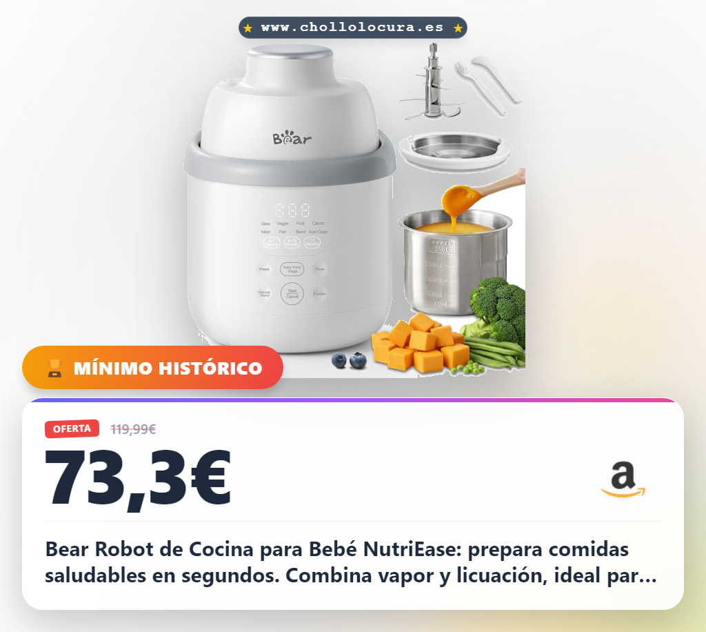Bear Robot de Cocina para Bebé NutriEase AllStage Acero Inoxidable, Procesador de Alimentos para Bebé OneStep, Cocción y Molienda Automática para Comida Casera Saludable, Sin BPA
