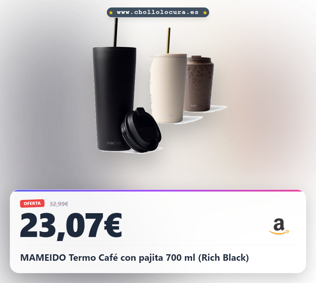 MAMEIDO Termo Café con pajita 700 ml (Rich Black)