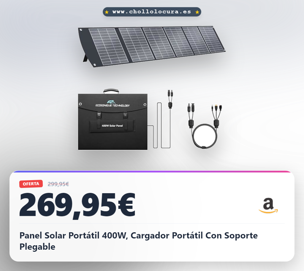 Panel Solar Portátil 400W, Cargador Portátil Con Soporte Plegable