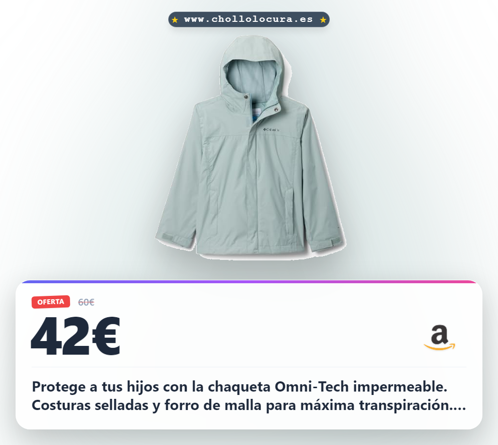 Aprovecha esta chaqueta impermeable Columbia azul aplastado para niños y jóvenes con tecnología Omni-Tech