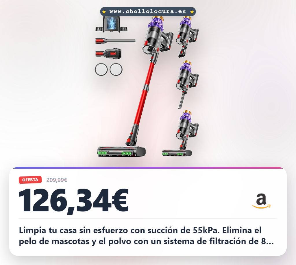 Aprovecha la aspiradora inalámbrica potente con succión de 55kPa para pelo de mascotas en oferta histórica