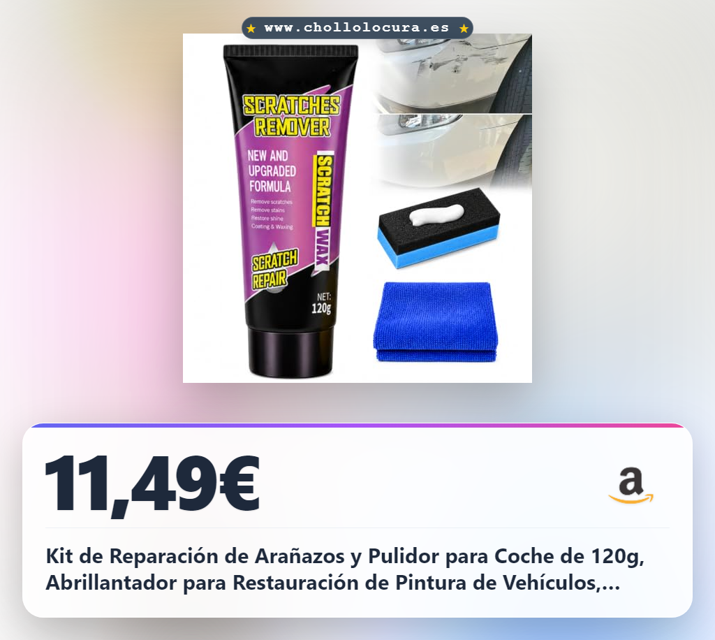 Kit de Reparación de Arañazos y Pulidor para Coche de 120g, Abrillantador para Restauración de Pintura de Vehículos, Cuidado Diario con Esponja y Paño Microfibra para Brillo Profundo