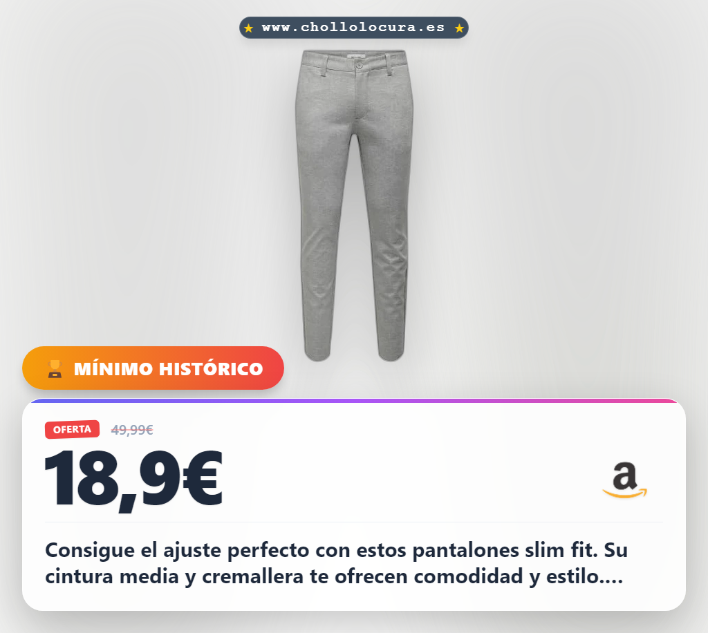 Aprovecha los Pantalones Slim Fit Only & Sons Onsmark con cremallera y trabillas para cinturón en oferta