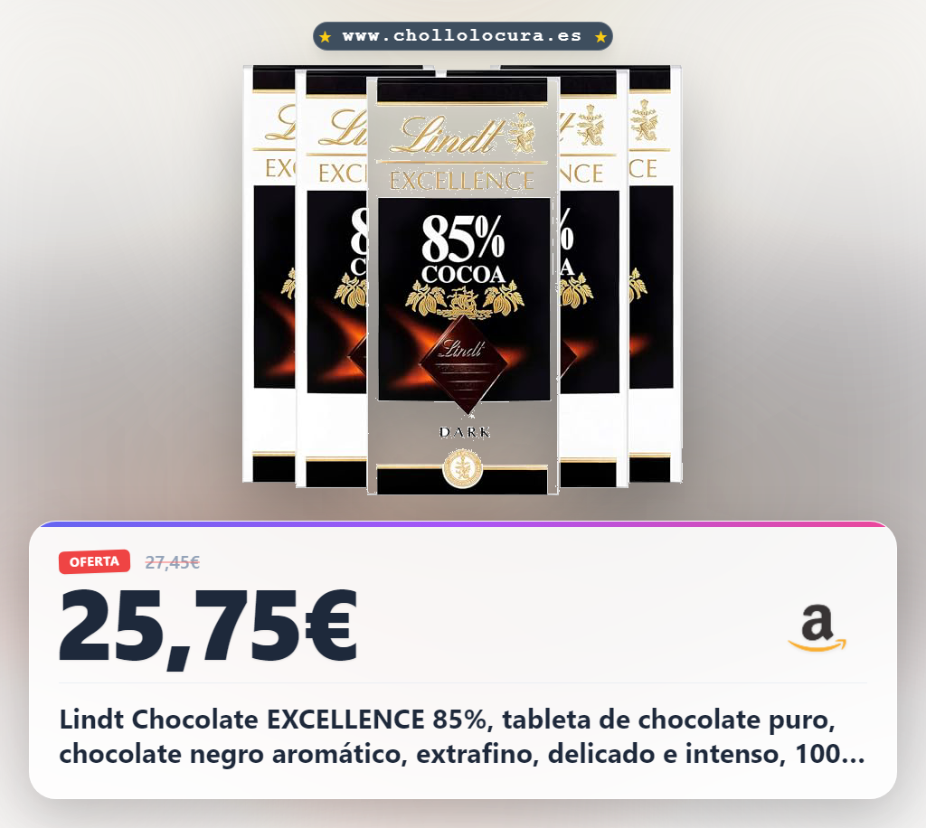 Lindt Chocolate EXCELLENCE 85%, tableta de chocolate puro, chocolate negro aromático, extrafino, delicado e intenso, 100g, pack de 5 unidades
