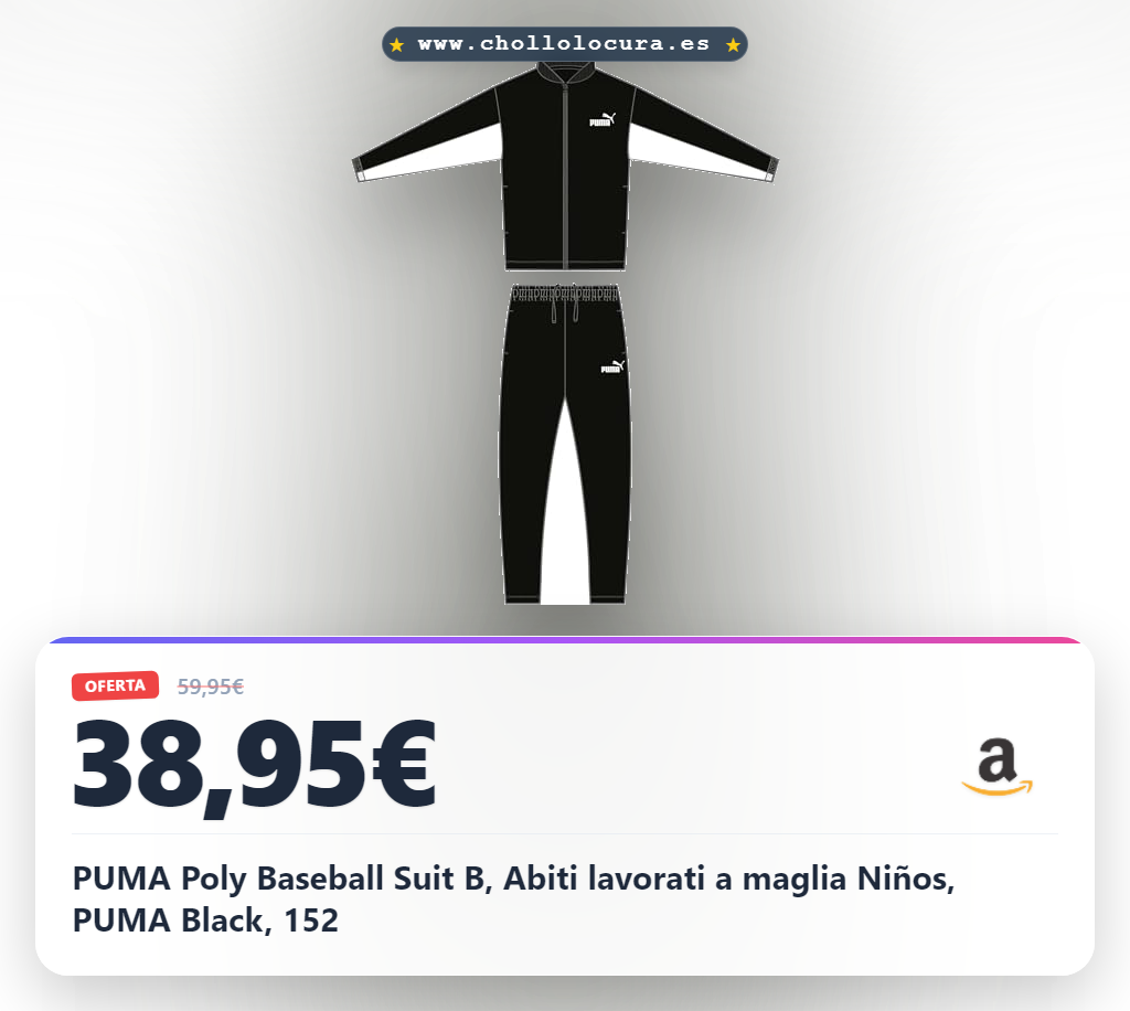 PUMA Poly Baseball Suit B, Abiti lavorati a maglia Niños, PUMA Black, 152