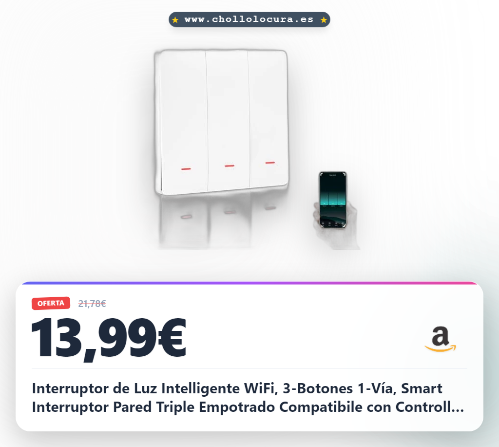 Interruptor de Luz Intelligente WiFi, 3-Botones 1-Vía, Smart Interruptor Pared Triple Empotrado Compatibile con Controllo Vocale Alexa/Google Home, Controllo Remoto por App Smart Life/Tuya(sin neutro)