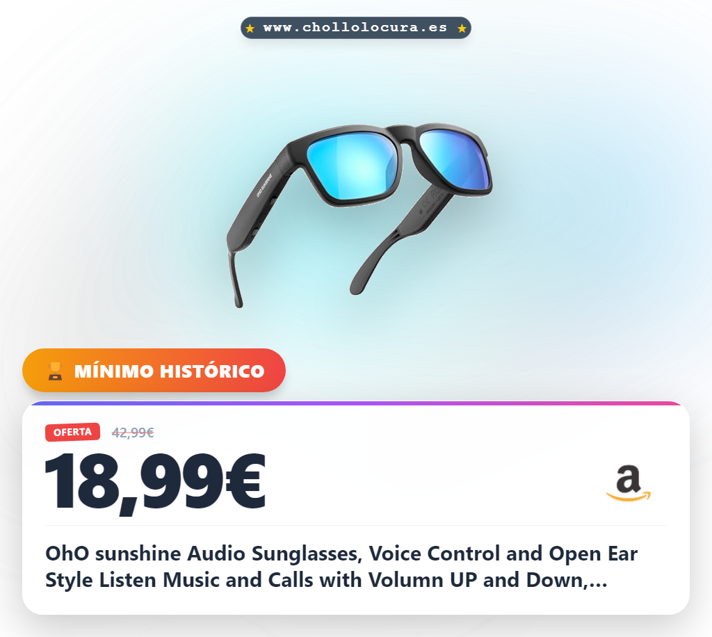OhO sunshine Audio Sunglasses, Voice Control and Open Ear Style Listen Music and Calls with Volumn UP and Down, Bluetooth 5.0, IP44 Waterproof Feature for Outdoor Sports