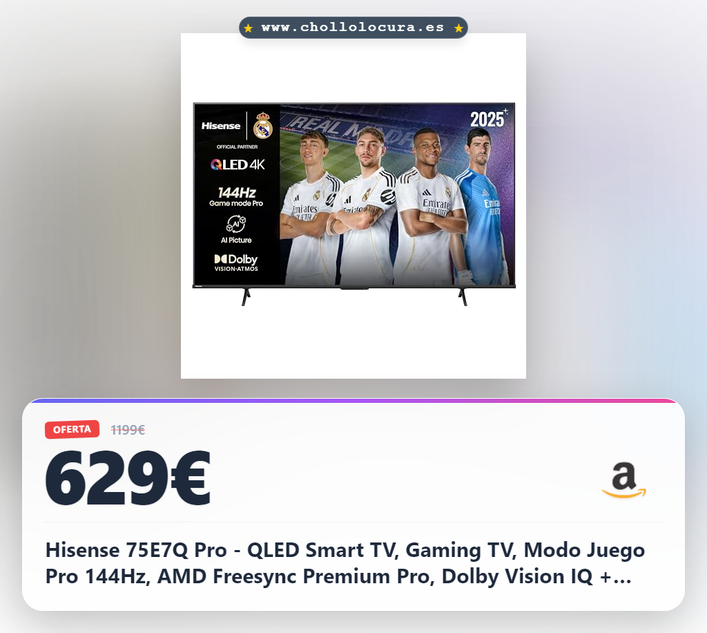 Hisense 75E7Q Pro - QLED Smart TV, Gaming TV, Modo Juego Pro 144Hz, AMD Freesync Premium Pro, Dolby Vision IQ + Dolby Atmos, Hi-Concerto, Procesador Hi-View Engine