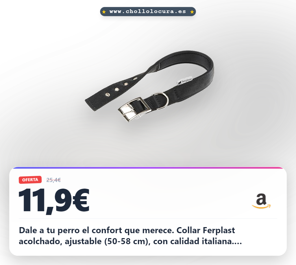 Consigue el Collar Ferplast de Nailon Acolchado ajustable para perro (Talla 50-58 cm) en oferta histórica