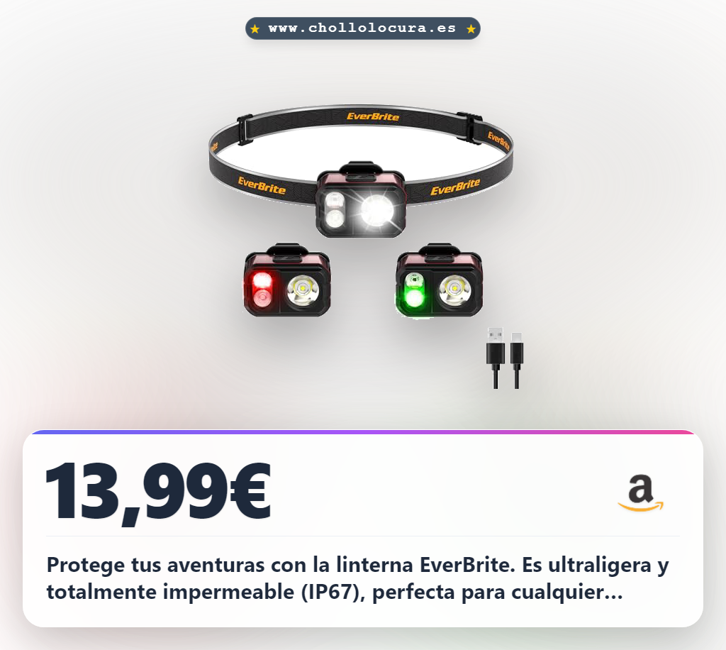 Aprovecha esta linterna frontal LED recargable IP67 ultra ligera de 45g con 7 modos de luz para tus aventuras al aire libre
