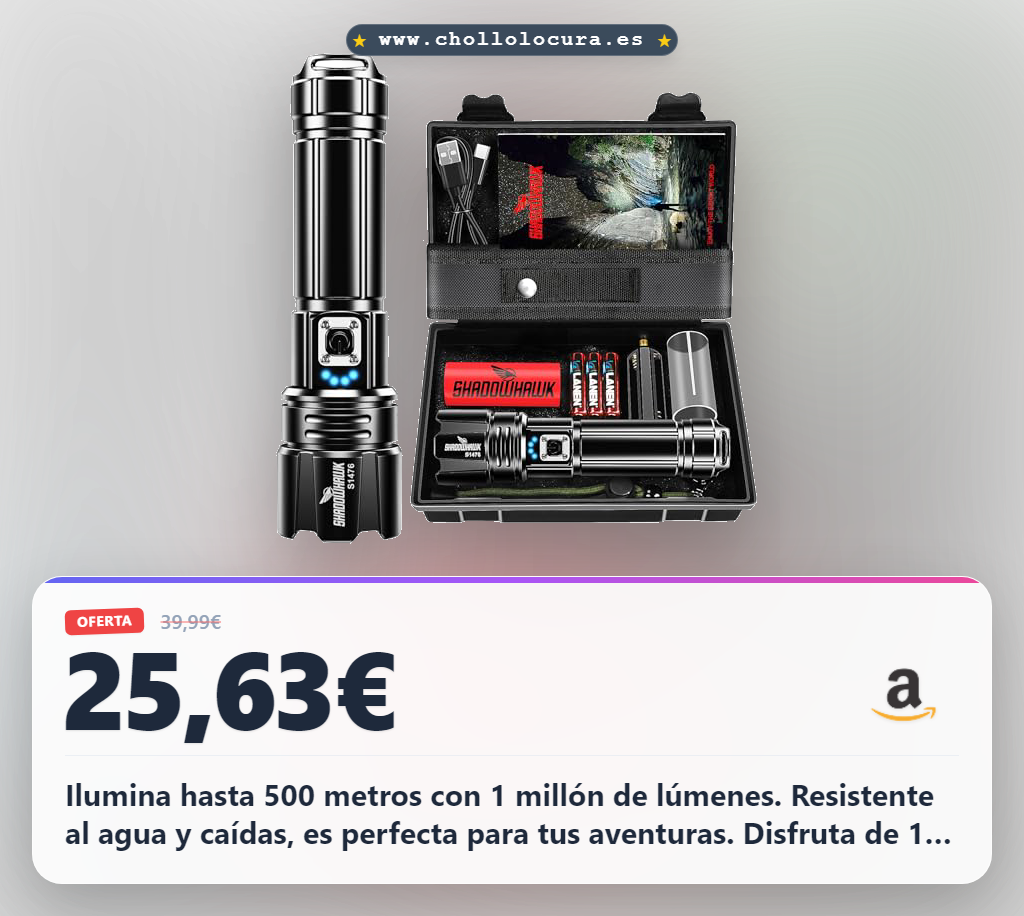 Consigue linterna LED 1000000 lúmenes recargable USB IP67 para aventuras y emergencias al mejor precio