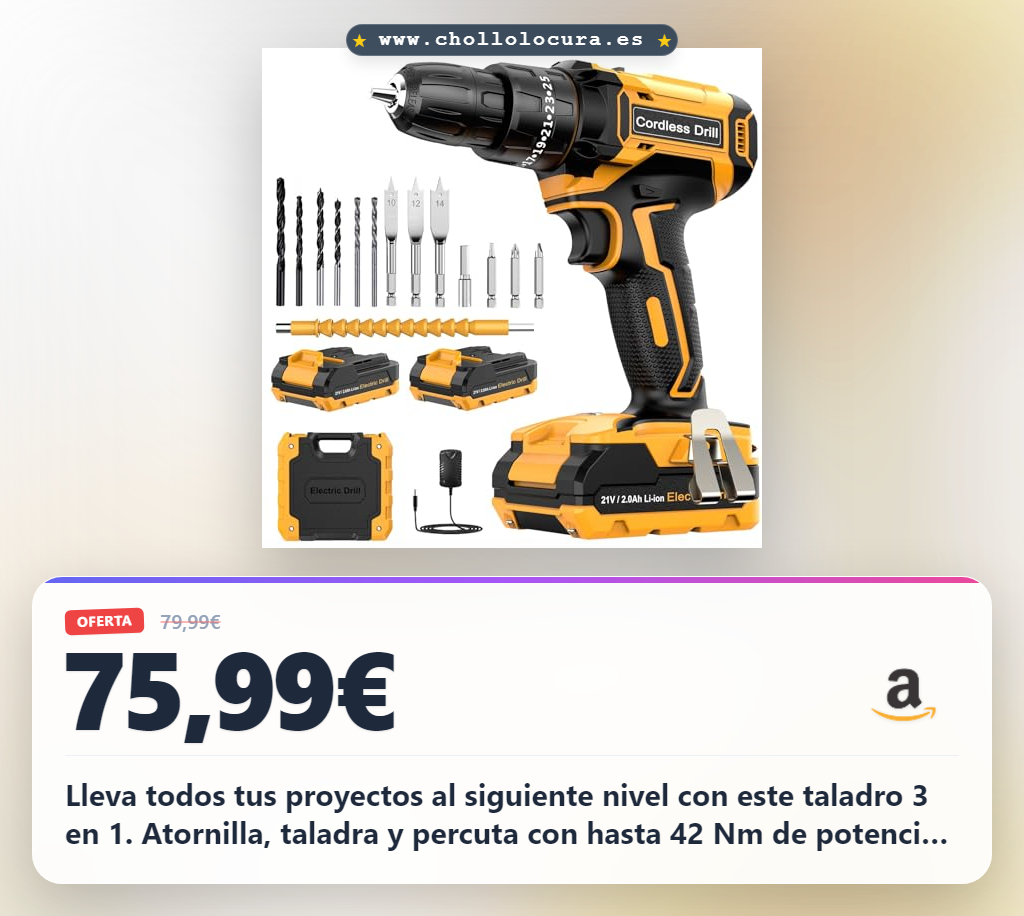 Aprovecha este taladro percutor a batería 21V con 2x2.0Ah para el mejor precio del bricolaje