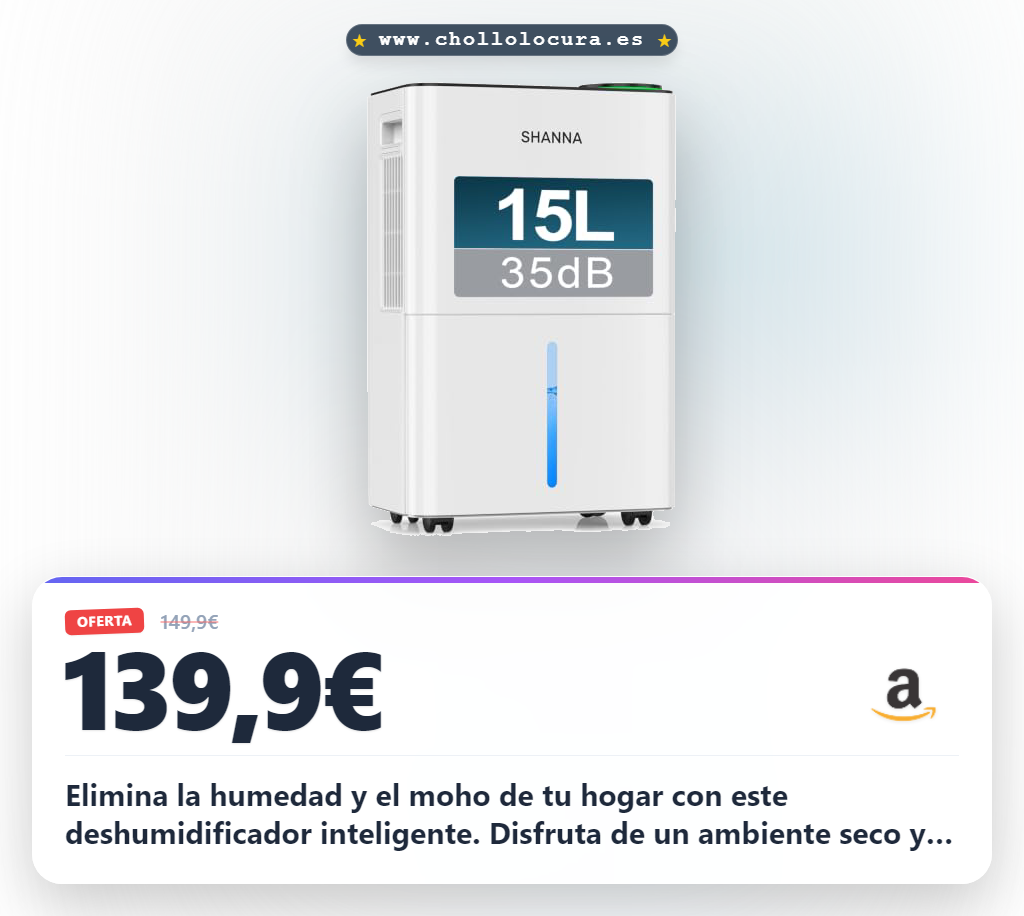Aprovecha el deshumidificador SHANNA 15L inteligente para hogar con apagado automático y modo silencioso en oferta