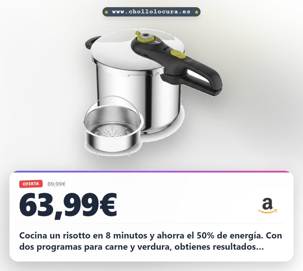 Aprovecha la olla a presión Tefal Secure Neo 8L para cocinar en 8 minutos y ahorrar energía al mejor precio