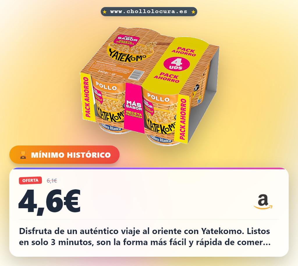 Aprovecha los Yatekomo de Pollo con sabor oriental y listo en 3 minutos para disfrutar de noodles portátiles al mejor precio