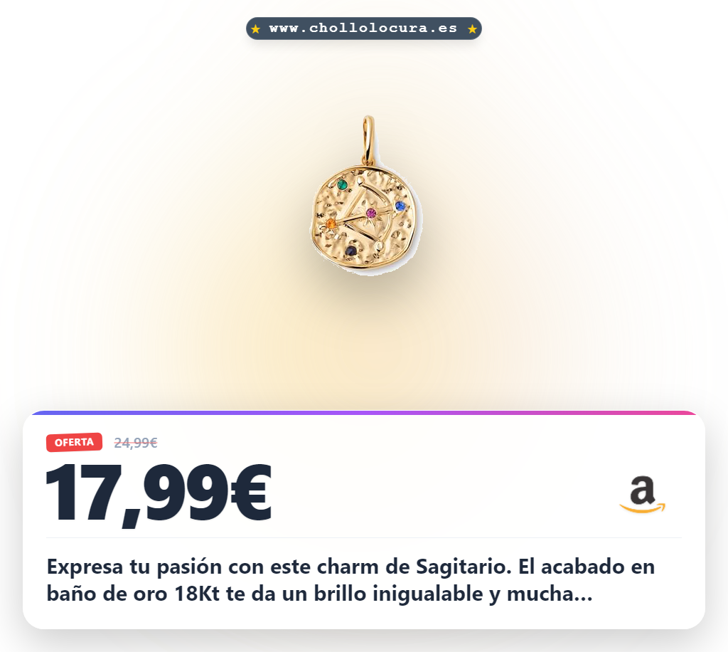 Aprovecha este charm de latón bañado en oro 18kt para mujer. Encuentra el colgante zodiacal Sagitario a precio de chollo.