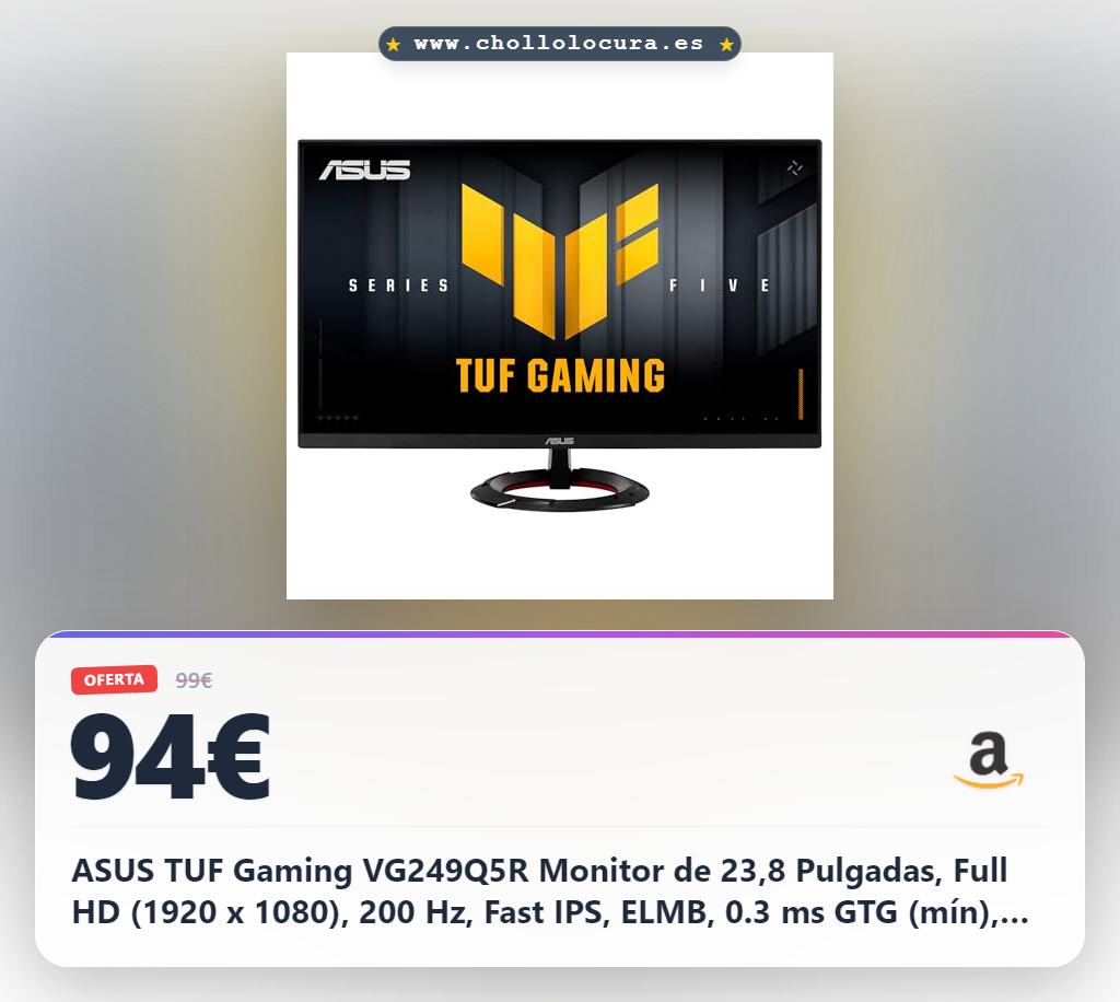 Consigue monitor gaming ASUS TUF 24 pulgadas Full HD 200Hz Fast IPS con FreeSync Premium al mejor precio