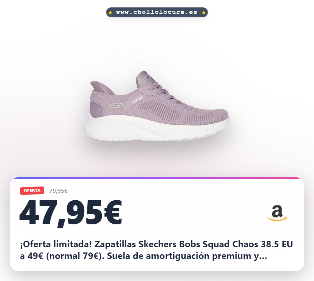 Skechers Bobs Squad Chaos, Zapatillas para Mujer, Lavender, 38.5 EU