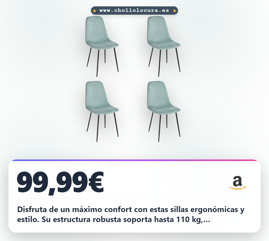 Aprovecha estas 4 sillas de comedor Lina azul con diseño ergonómico y patas de metal negro. Máxima resistencia y estilo en oferta.