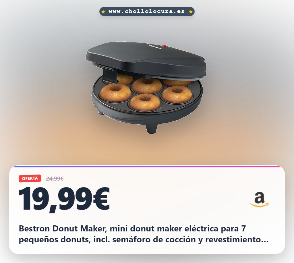 Bestron Donut Maker, mini donut maker eléctrica para 7 pequeños donuts, incl. semáforo de cocción y revestimiento antiadherente, 700 vatios, Color: Negro Mate