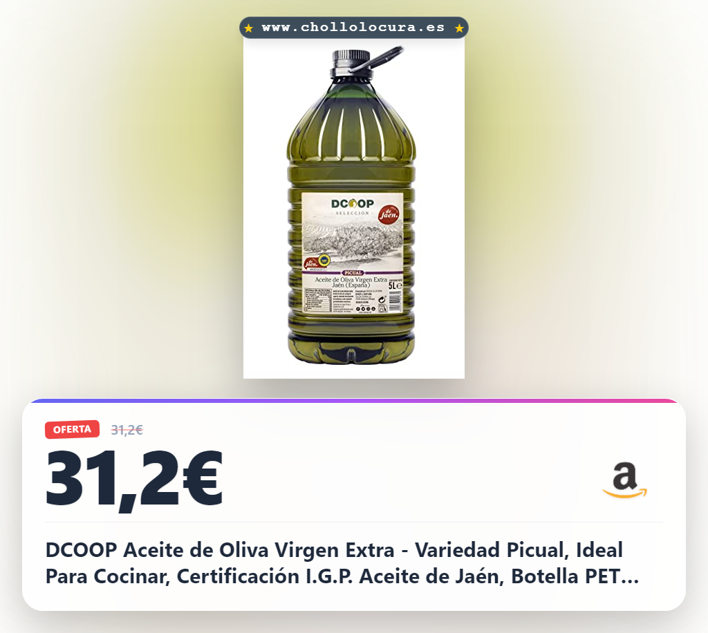 DCOOP Aceite de Oliva Virgen Extra - Variedad Picual, Ideal Para Cocinar, Certificación I.G.P. Aceite de Jaén, Botella PET Conserva las Propiedades del Producto, 5 Litros