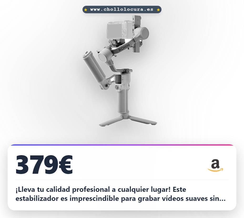 ¡Lleva tu calidad profesional a cualquier lugar! Este estabilizador es imprescindible para grabar vídeos suaves sin esfuerzo. Disfruta de seguimiento inteligente y tomas dinámicas, perfectas para móviles y cámaras. Consigue este chollazo hoy y profesionaliza tu contenido.