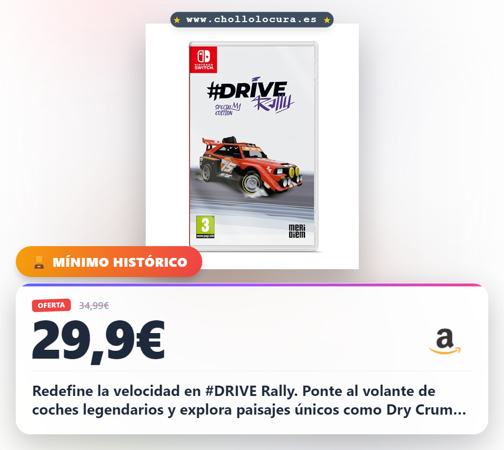 Aprovecha DRIVE Rally en Nintendo Switch: coches legendarios y paisajes únicos al mejor precio de chollo