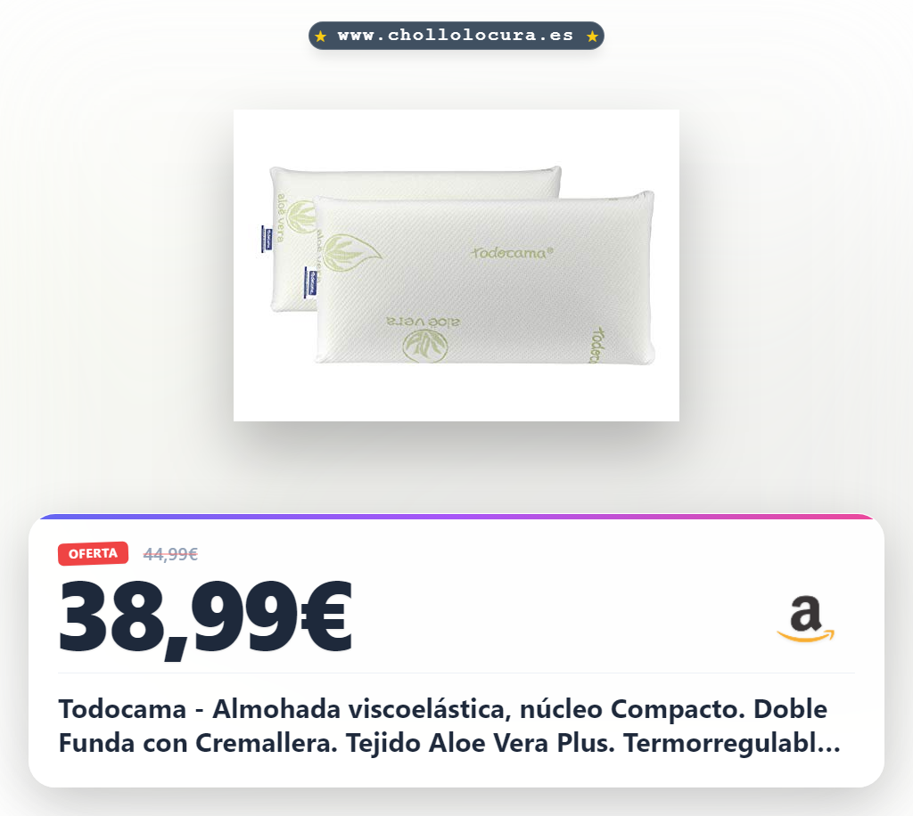 Todocama - Almohada viscoelástica, núcleo Compacto. Doble Funda con Cremallera. Tejido Aloe Vera Plus. Termorregulable adaptabilidad al Cuello. (Pack de 2 Unidades - 75 cm)