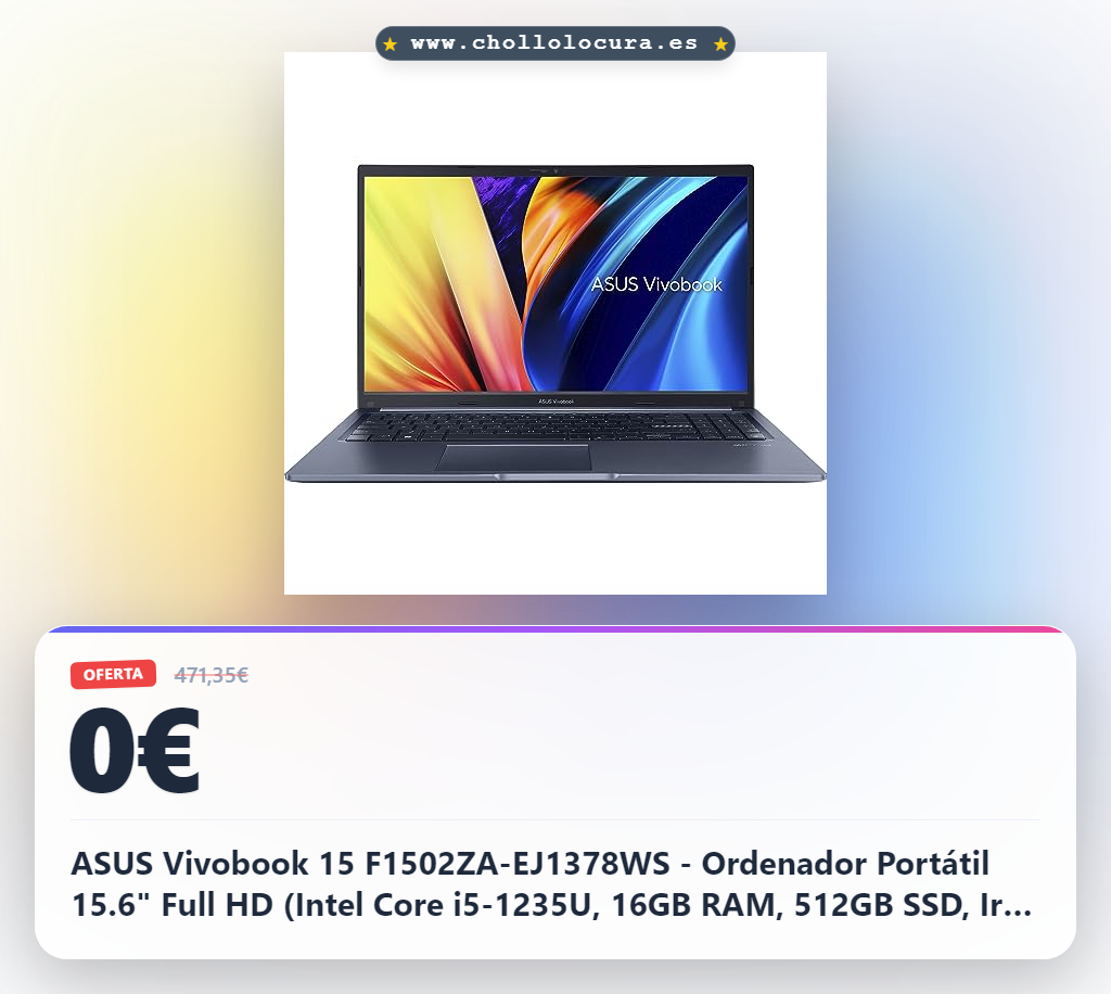 ASUS Vivobook 15 F1502ZA-EJ1378WS - Ordenador Portátil 15.6" Full HD (Intel Core i5-1235U, 16GB RAM, 512GB SSD, Iris Xe Graphics, Windows 11) Color Azul - Teclado QWERTY español