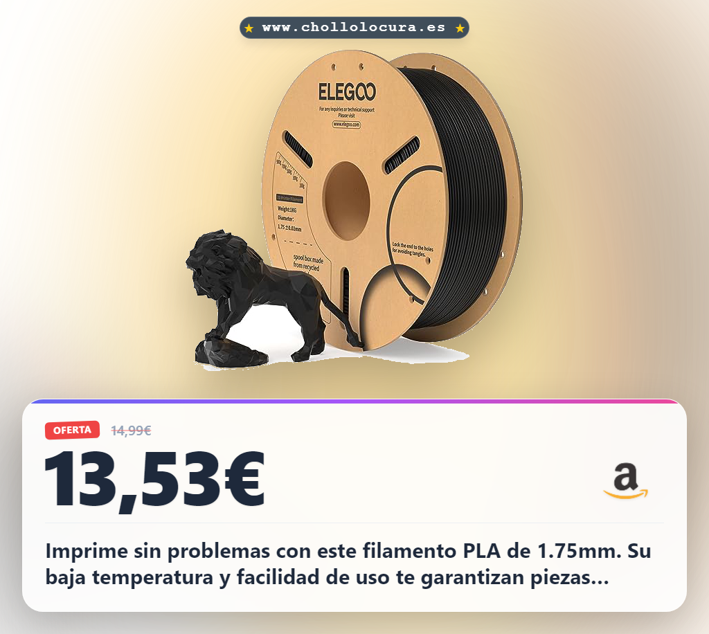 Consigue el filamento PLA 1.75 1KG negro ELEGOO para impresión 3D.