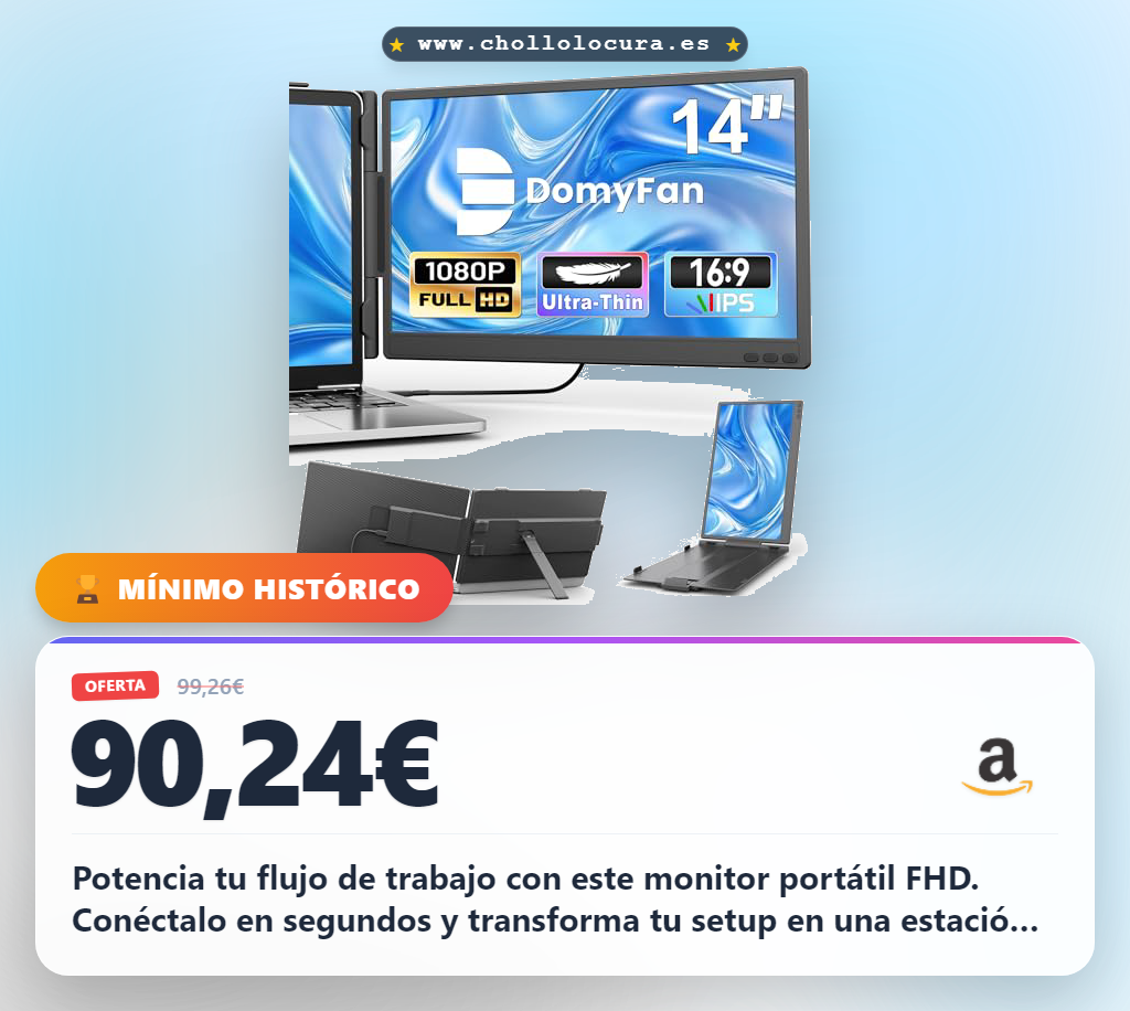 Adquiere este monitor portátil 14" FHD IPS: tu segunda pantalla para Mac, PC y PS5 al mejor precio.