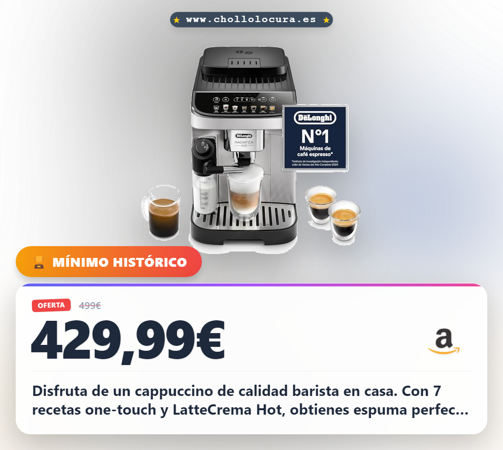 Disfruta de un cappuccino de calidad barista en casa con 7 recetas one-touch y limpieza automática. Aprovecha este chollo.