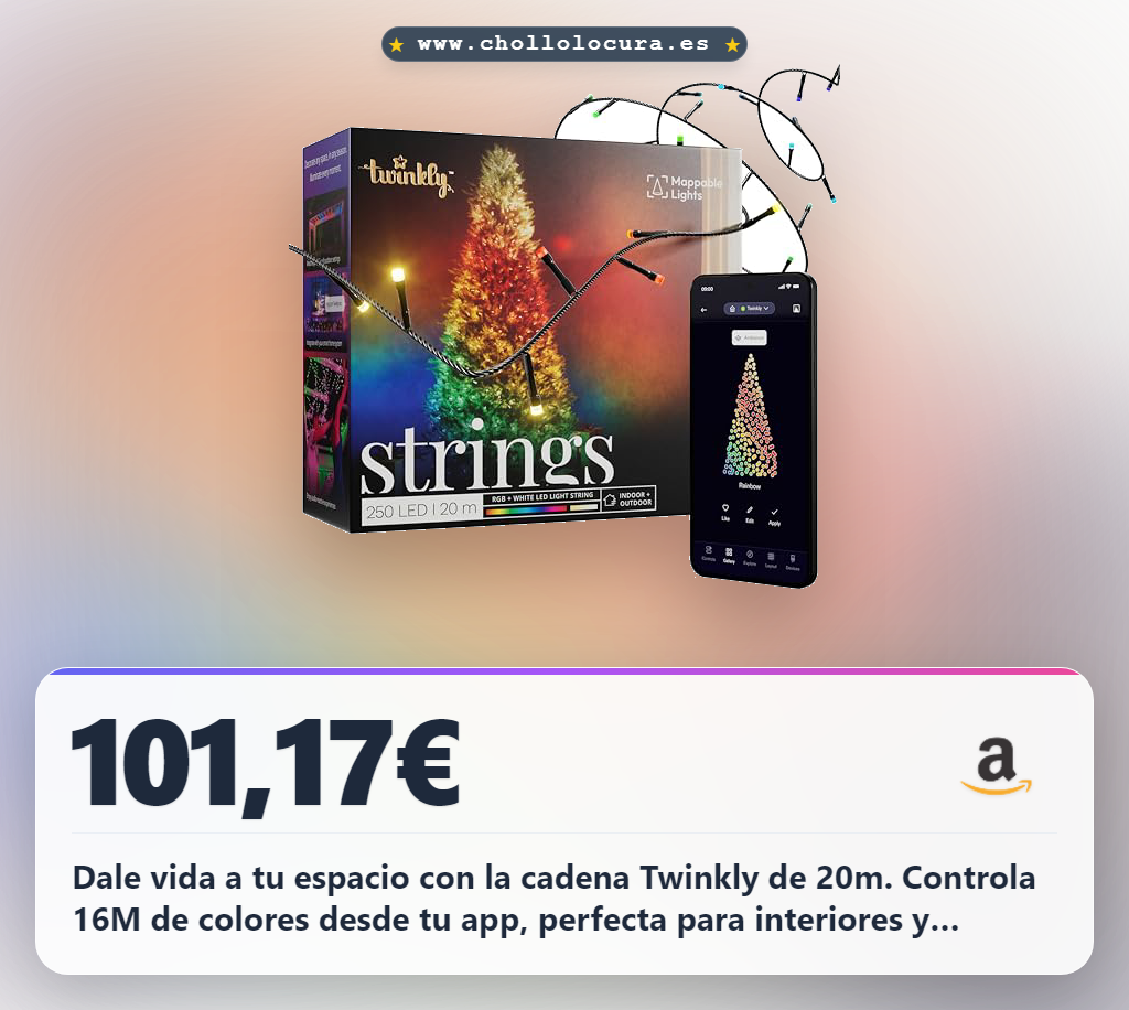 Consigue la Cadena de Luces LED Twinkly de 20m con 16M colores y control por app al mejor precio