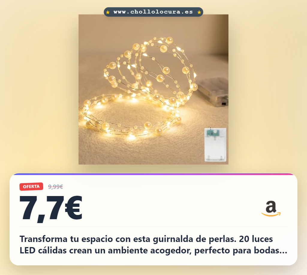 Aprovecha esta guirnalda de perlas LED con temporizador y diseño IP44. Disfruta de un ambiente acogedor para Navidad y bodas al mejor precio