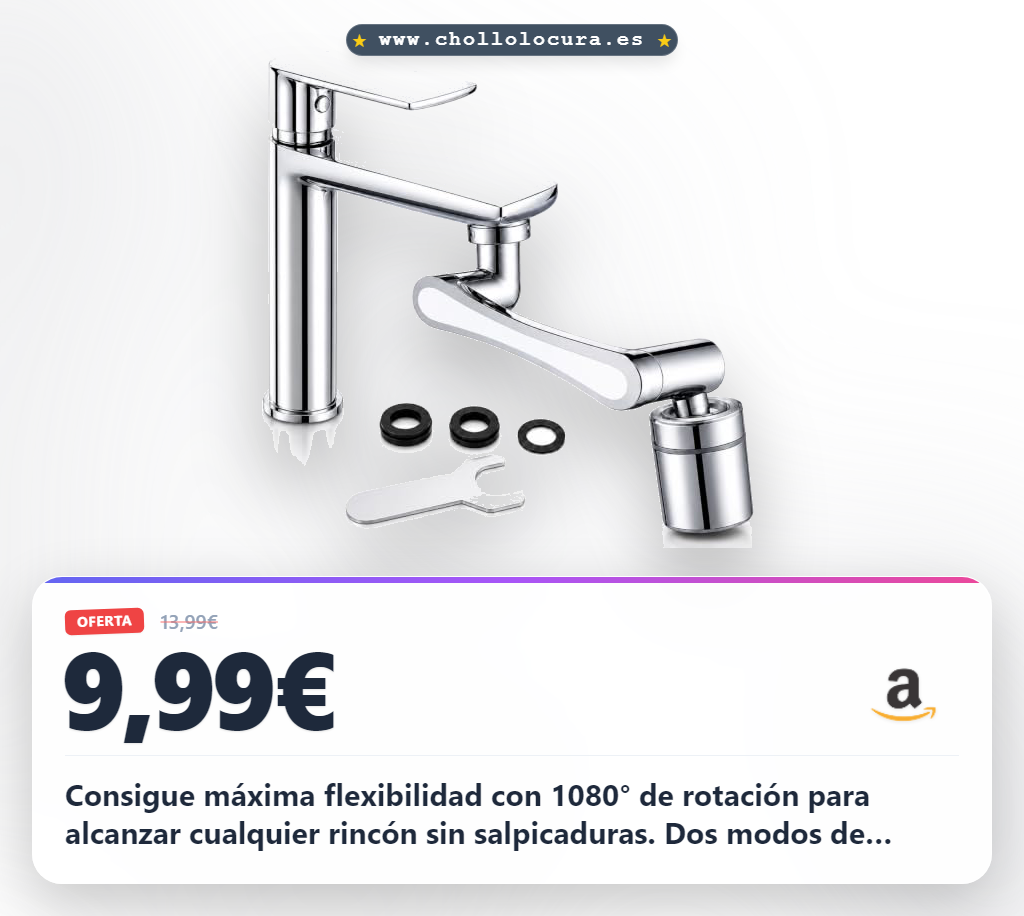 Aprovecha este aireador giratorio 1440° con 2 chorros para grifo de latón cromado al mejor precio