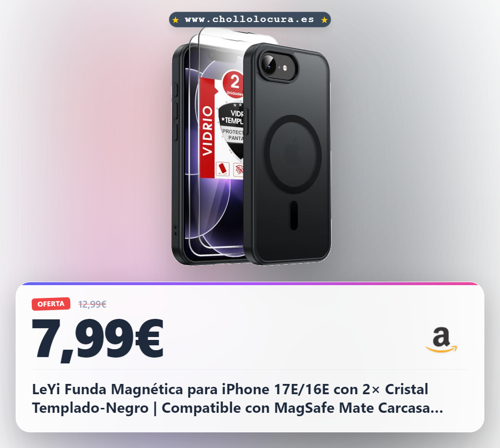 LeYi Funda Magnética para iPhone 17E/16E con 2× Cristal Templado-Negro | Compatible con MagSafe Mate Carcasa Translúcido Esmerilado Grado Militar Antigolpes Case Para iphon i phone16 E/17 E
