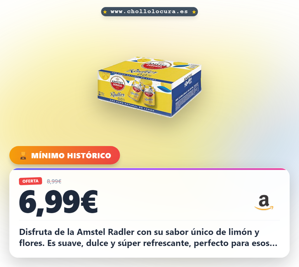 Ahorra en la Amstel Radler 0,0 sin alcohol con zumo de limón natural. Cerveza refrescante y dulce al mejor precio.