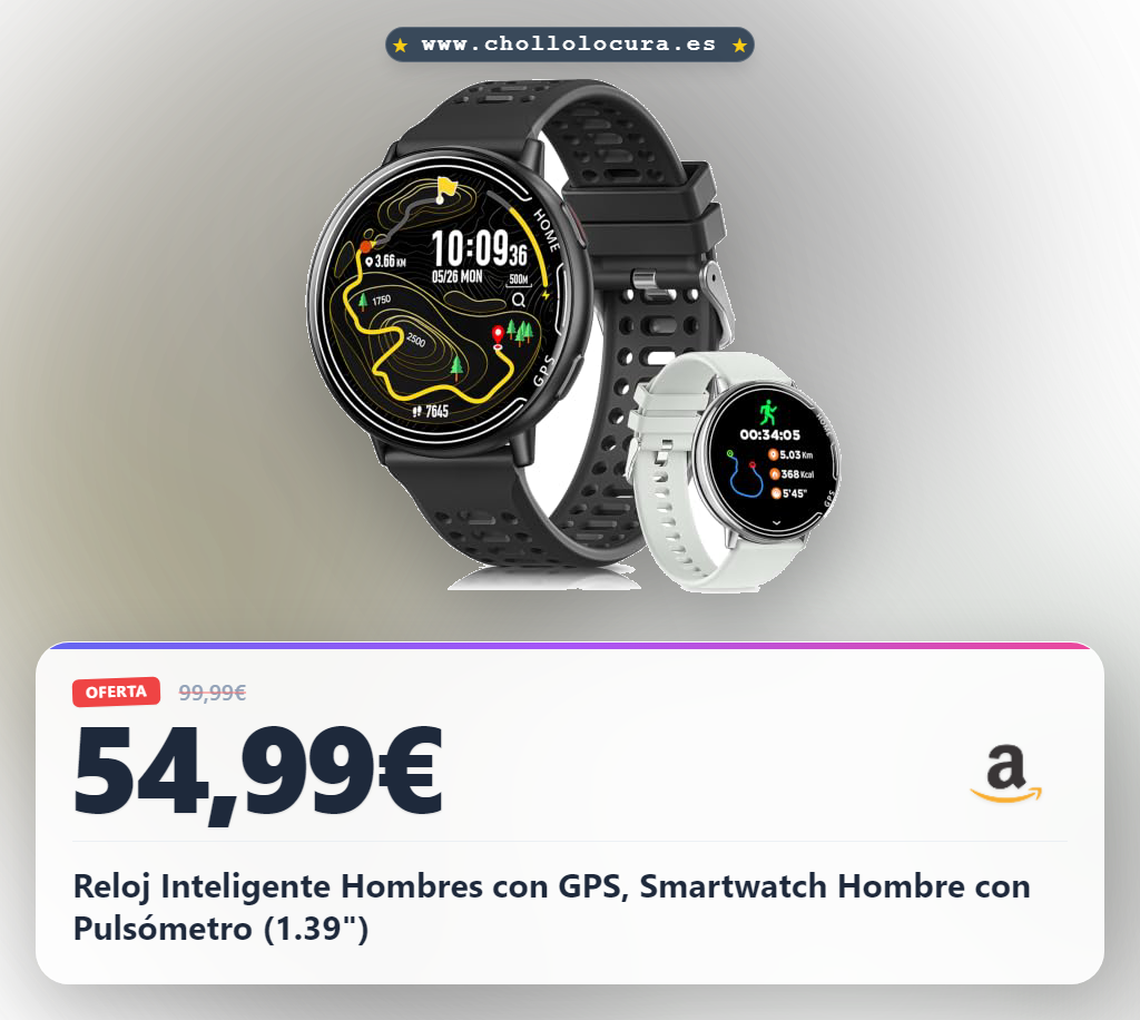 Reloj Inteligente Hombres con GPS, Smartwatch Hombre con Pulsómetro (1.39")