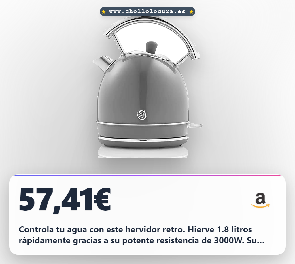 Adquiere el hervidor Swan inalámbrico de 3000W con resistencia oculta y diseño retro al mejor precio del año en oferta histórica al 1,8L.