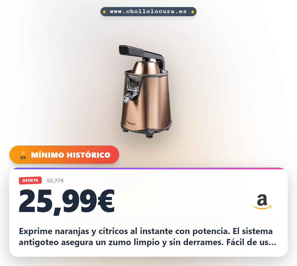 Aprovecha el exprimidor eléctrico Bestron de acero inoxidable con colador y conos para zumo al mejor precio