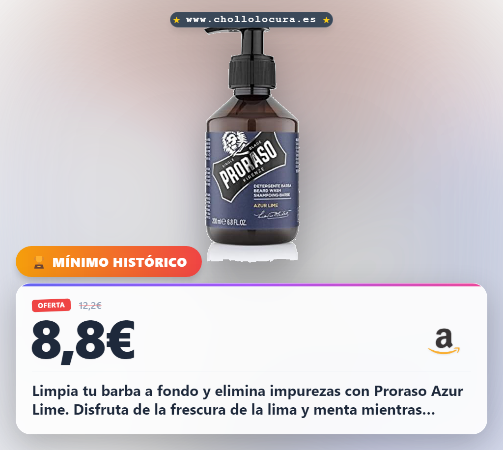 Obtén este champú barba Proraso Azur Lime con aroma a lima y menta, limpieza profunda al mejor precio.
