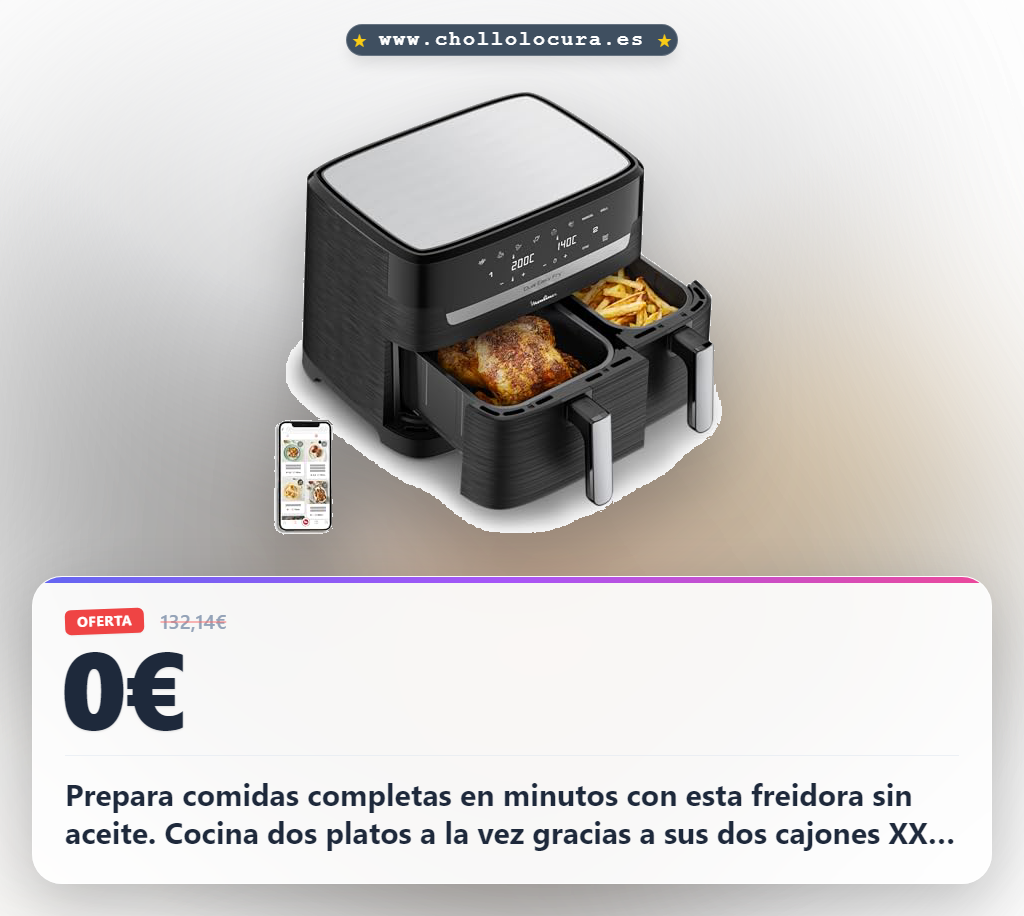 Consigue la Moulinex Easy Fry Dual: Air Fryer sin aceite de 8,3l con 2 cajones y 7 programas a mejor precio del año en oferta histórica.