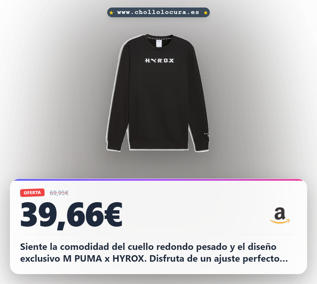 Consigue la sudadera M PUMA x HYROX con cuello redondo pesado en oferta histórica