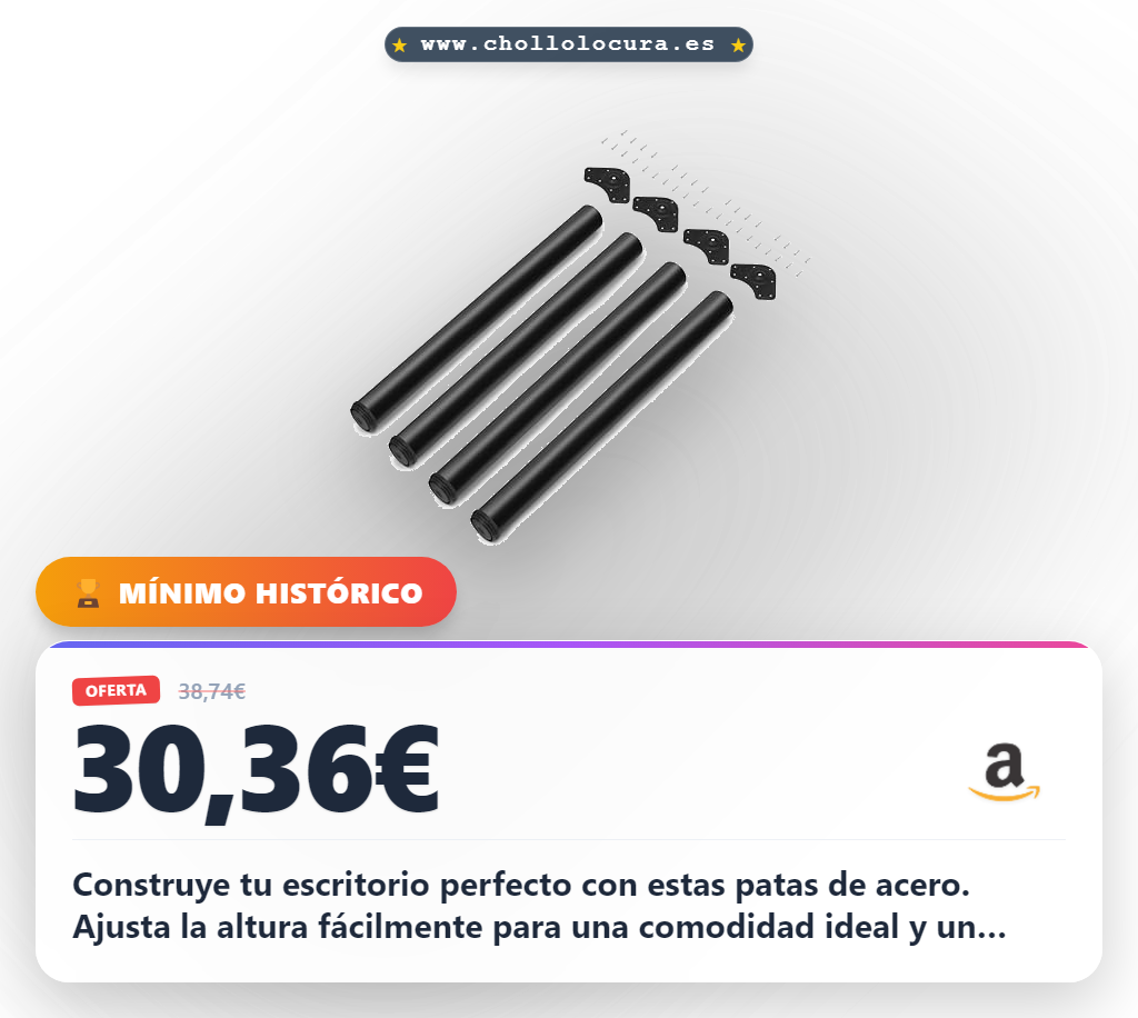 Disfruta de la estabilidad con el kit de 4 patas de mesa regulables en acero negro. Ahorra a precio de chollo.