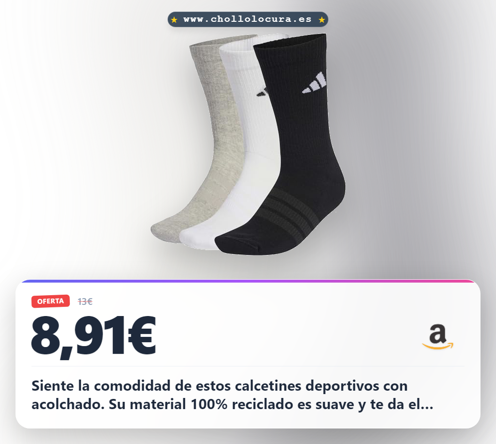 Consigue calcetines deportivos adidas media caña 3 pares con material reciclado y gran confort.