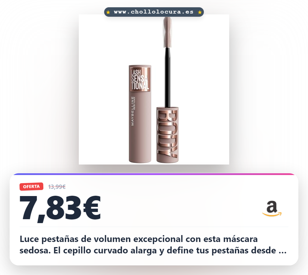 Aprovecha la máscara de pestañas Lash Sensational Body con cupillón curvado para volumen excepcional en oferta