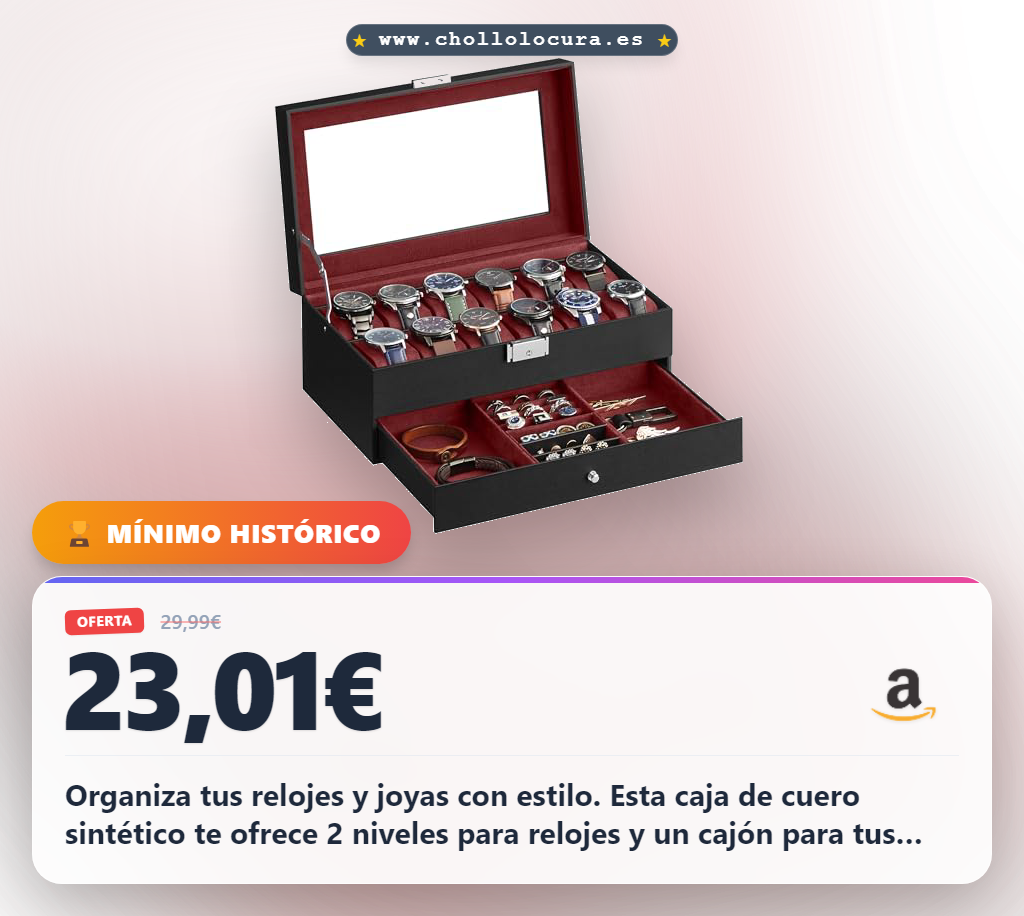 Aprovecha esta caja de reloj con 2 niveles y cerradura para 12 relojes y joyas al mejor precio