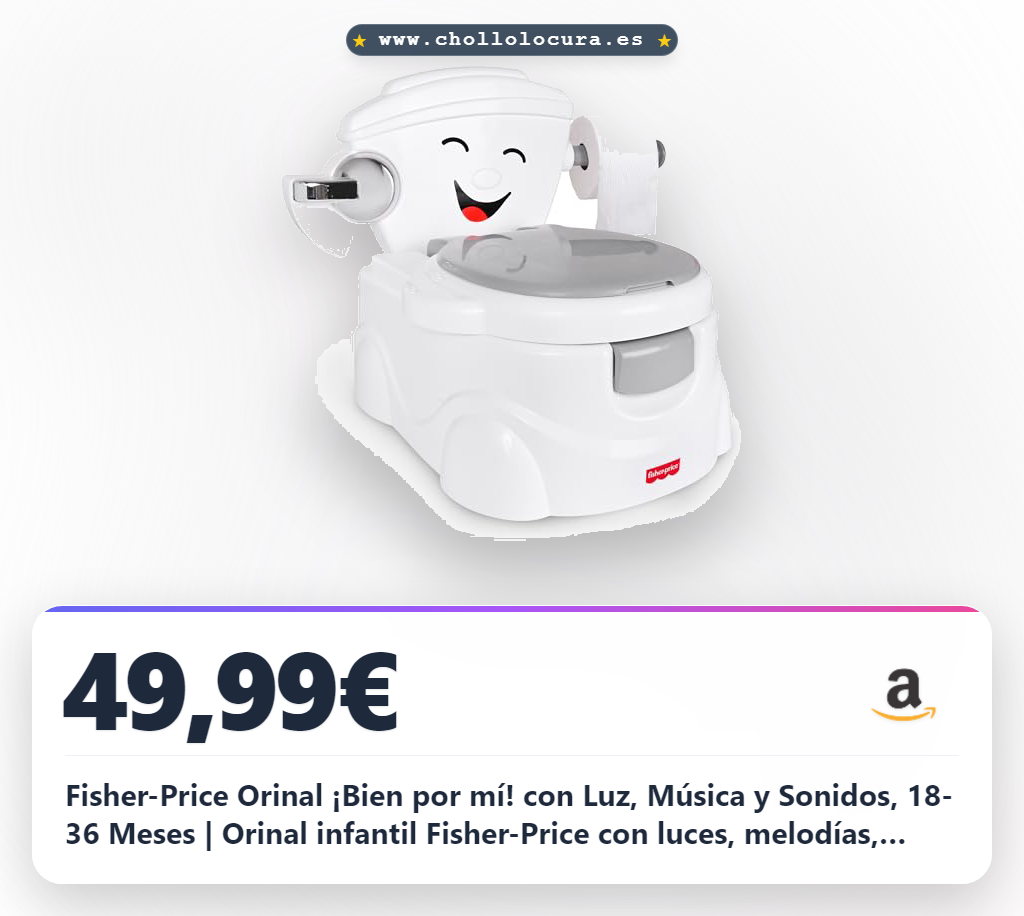 Fisher-Price Orinal ¡Bien por mí! con Luz, Música y Sonidos, 18-36 Meses | Orinal infantil Fisher-Price con luces, melodías, sonido de descarga, tapa abatible y portarrollos, de 18 a 36 meses